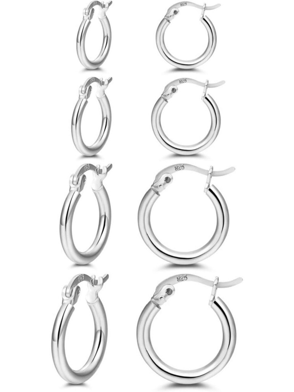 14K Gold Plated Hoop Earrings Set - 4 Pairs Small Huggie & Sterling Silver Hoops